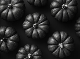 Spooky black pumpkins creating a beautiful halloween pattern on a dark background, perfect for seasonal projects