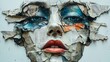 © pisto graph - Woman's Face Sculpture Artistically Covered with Torn Pages and Blue Eyes