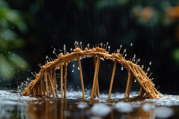 Poster - A wooden structure floating on the surface of a lake, perfect for use as a scenic background or to illustrate a story about lakeside living