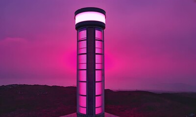 Wall Mural - illuminated column, hilltop sunset, futuristic design, atmospheric backdrop