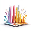 © Serjio - Visualización colorida de datos en informes analíticos presentados sobre una superficie blanca con gráficos en diferentes colores