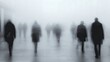 © Fatiha - Abstract Motion Blur Photography: Figures Walking in Foggy Cityscape