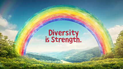 Wall Mural - a magical rainbow arching over a serene valley, where colors blend to spell 