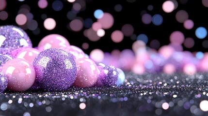 Wall Mural - Sparkling Purple   Pink Glitter Balls Festive Background