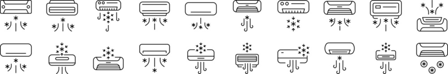 Wall Mural - pack of cooling air conditioner related line icons. outline signs for graphic and web design, apps, 