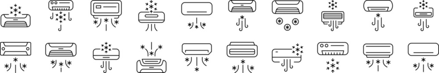 Wall Mural - cooling air conditioner line icon collection. outline signs for graphic and web design, apps, advert