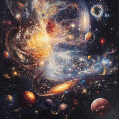 cosmic nebula planets, galaxies, swirling gas, and stars. space exploration, science fiction
