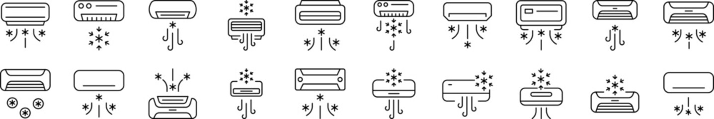 Wall Mural - cooling air conditioner line icon pack. outline signs for graphic and web design, apps, adverts, var