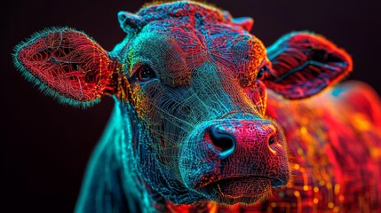 digital overlay on a cow emphasizing progress in agricultural biotechnology