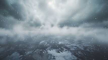 Wall Mural - a wide-angle shot of a snowstorm engulfing a flat, icy plain.