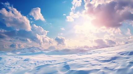 Wall Mural - a wide-angle view of snow-covered rolling hills under dramatic clouds.