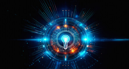 Aufkleber - Abstract digital artwork featuring a glowing blue circular element with a keyhole in the center, radiating orange and blue light streaks against a dark backdrop.