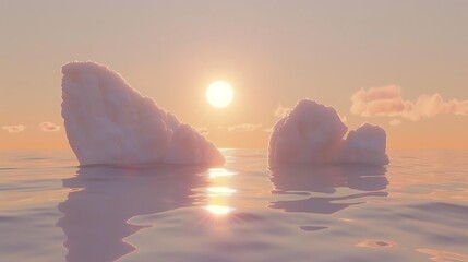 Wall Mural - icebergs floating in a calm, frozen ocean under a pale winter sun.