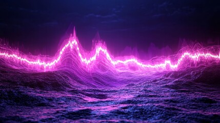 Wall Mural - a dark background featuring a blue purple wave line light gradient represents a digital backdrop of 
