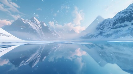 Wall Mural - a polar landscape featuring jagged icebergs under a soft pink sky.