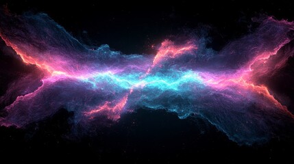 The direction is defined by blue abstract lines that come together, set against a technological background with spark-like network grids creating an abstract design