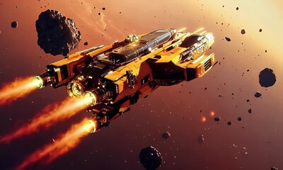 Wall Mural - spaceship asteroid field flight cinematic space travel