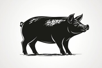 The design for a meat shop logo includes a pig silhouette in a modern illustration style, isolated on a white background with a vintage, retro aesthetic and the phrase 'Pig, pork