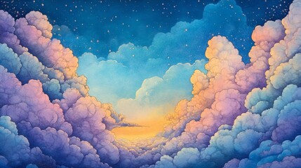 Wall Mural - the charming region is characterized by a background of pastel rainbow unicorns, glittering stars, a