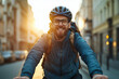 © designermetin - Happy cyclist commuting through the city at sunrise enjoying an active and eco-friendly urban lifestyle