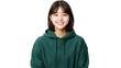 © Chimera - Portrait of a happy beautiful korean hair bang style, wearing a green hoodie sweater and jeans, front view, mockups