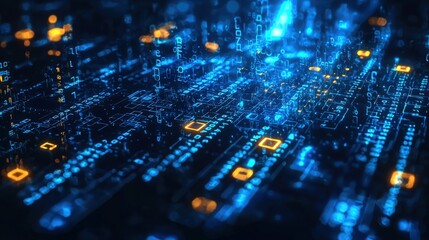 Wall Mural - abstract technology background with futuristic deep blue light, symbolizing digital innovation, and 
