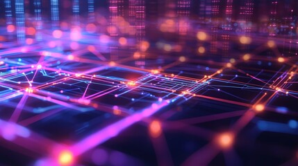 Wall Mural - an abstract futuristic technology background featuring vibrant interconnected nodes, glowing circuit