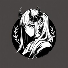 Canvas Print - Elegant Demon Girl: A Monochrome Masterpiece