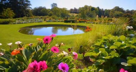 Aufkleber - Colorful Garden with Variety of Blooms Lush Greenery and Clear Sunny Daylight Focusing on Floral Details