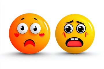 Poster - Emoji flat characters vector set Emojis icon collection in sad, crying, weird, in love, sick and funny facial expressions emoji elements in white isolated background Vector illustration emoticons