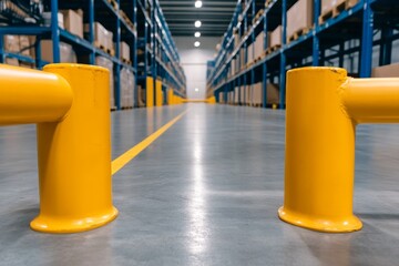 Poster - Empty shelves into an industrial warehouse