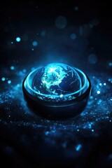 Canvas Print - digital art of a glowing blue globe illuminated by a spectrum of light, reflecting against the night