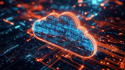 Wall Mural - a futuristic cloud network with abstract light rays, representing data connectivity, cloud computing