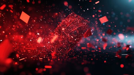Wall Mural - abstract red cube with sparkling particles and shimmering background in dark space atmosphere