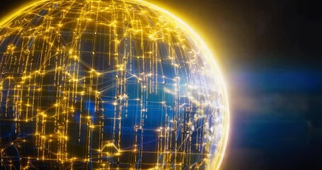 Aufkleber - An abstract image of a globe, with an orange glow, a blue background, and a line of light, simulating the globe, the image had a lensflare. It's a metaphor for technology and the future