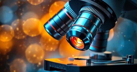 Aufkleber - Close-up of a microscope on a bokeh background with warm tones