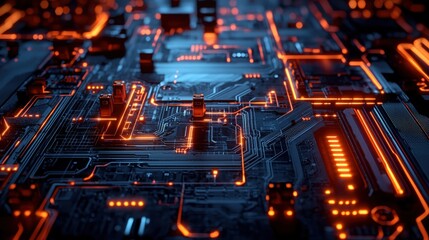 Wall Mural - a high-tech background featuring futuristic circuit boards and glowing pathways, representing digita