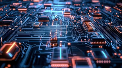 Wall Mural - high-tech background showcasing futuristic circuit boards with glowing micro-components, symbolizing
