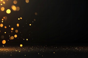 Wall Mural - Abstract black background with golden glitter and bokeh lights, ideal for presentations or design.