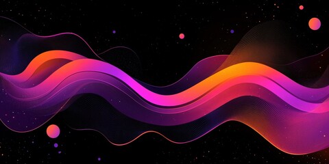 Wall Mural - abstract digital artwork with flowing neon pink and orange waves against a cosmic black background