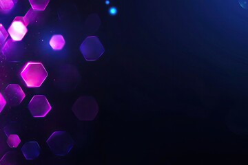 Wall Mural - Abstract purple and blue hexagon lights bokeh background with copy space.
