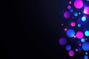 Wall Mural - Abstract dark background with vibrant glowing circles and sparkles, ideal for festive designs or presentations.