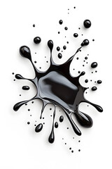 Wall Mural - Black Paint drip splatter, liquid stain fluid ink droplet isolated on white background.