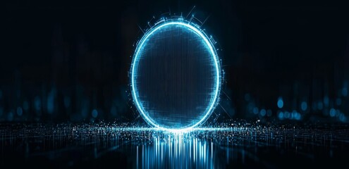 Wall Mural - a futuristic portal with a blue glow and neon round shape, constructed from sci-fi metal