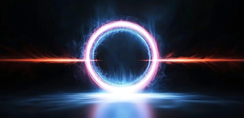 Wall Mural - a futuristic portal with a neon glow of blue and red hues, surrounded by a sci-fi metal framework