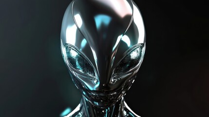 Metallic Alien Robot Head Close Up Portrait