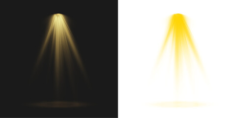 Wall Mural - golden spotlight png, realistic stage light beam with glowing rays on black and white background, dr