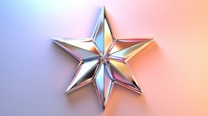 Canvas Print - A Shiny Metallic Eight Pointed Star on a Pastel Background