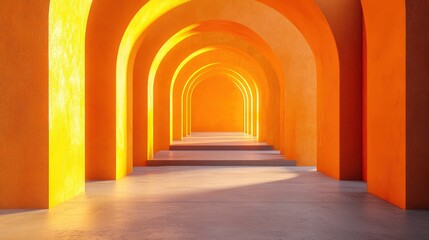 Wall Mural - vibrant architectural passageway with orange arches and soft lighting in contemporary design