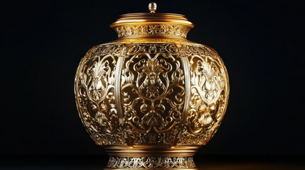 Canvas Print - Ornate Golden Vase With Intricate Floral Design